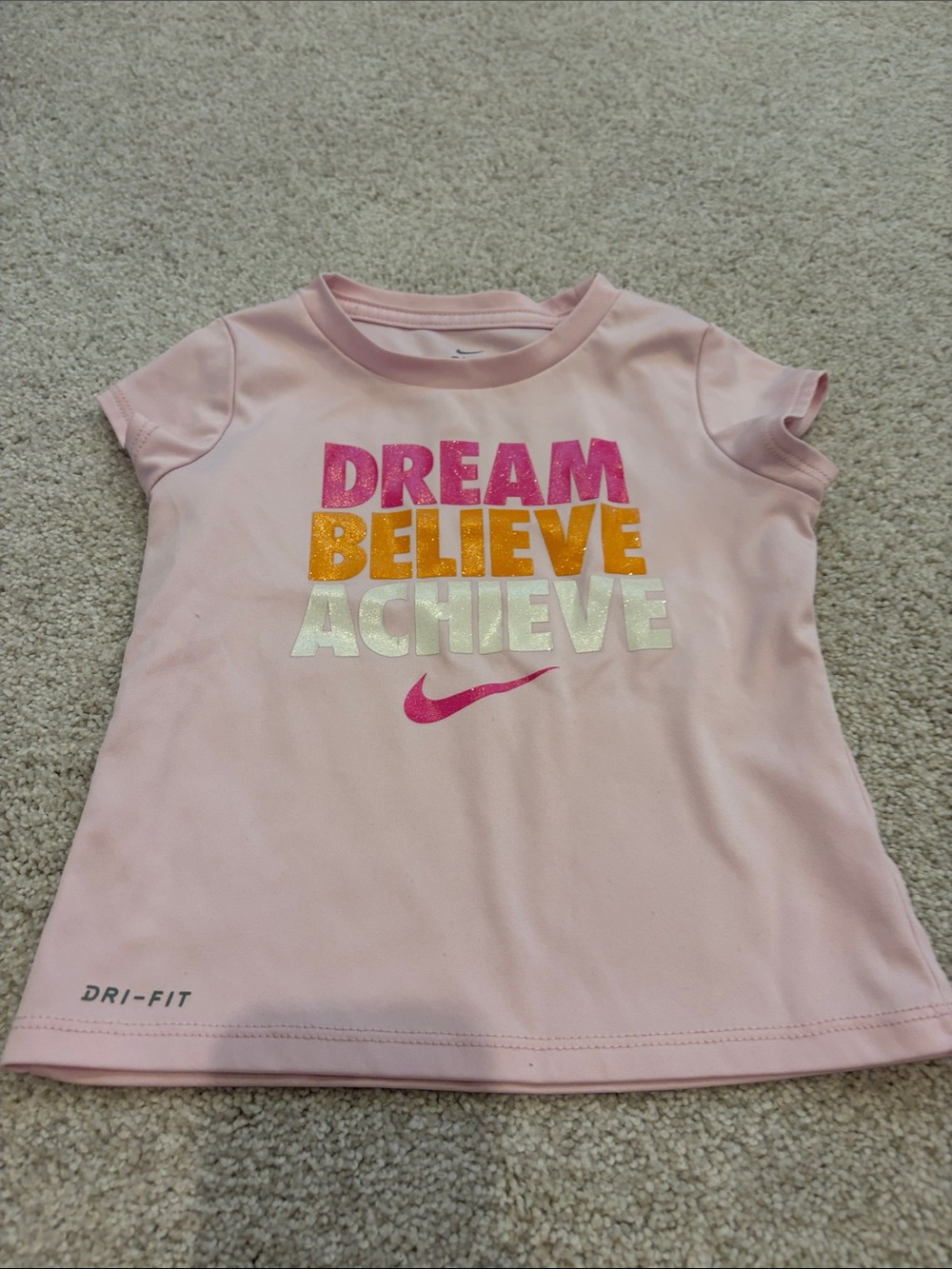 Nike Pink Girls Dri-FIT 'Dream Believe Achieve' Tee